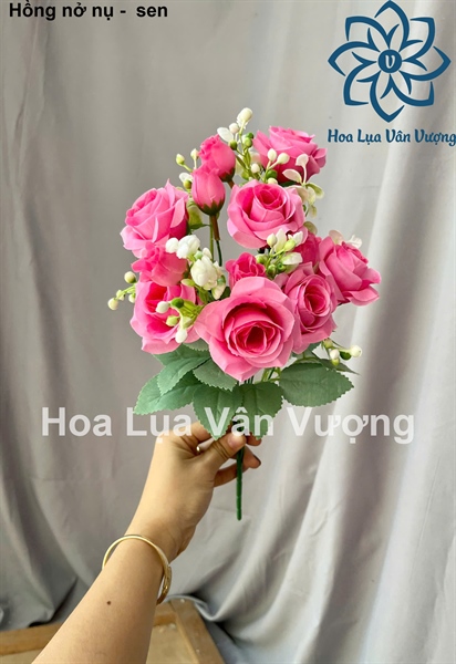 Hồng nở nụ - sen - Hoa cành ngắn - Hoa Lụa Vân Vượng