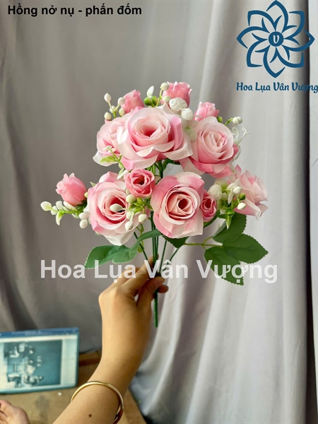 Hồng nở nụ - phấn đốm - Hoa cành ngắn - Hoa Lụa Vân Vượng