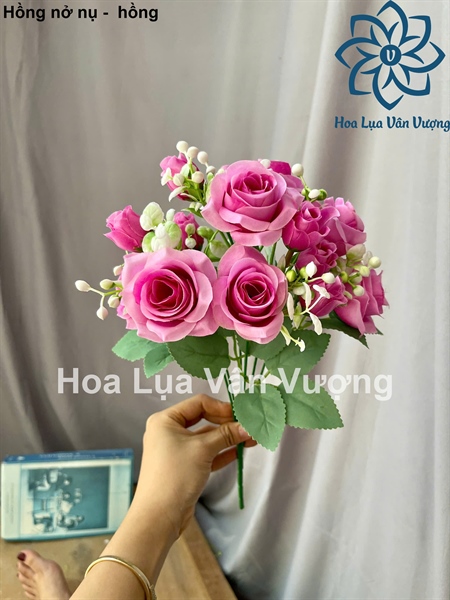 Hồng nở nụ - hồng - Hoa cành ngắn - Hoa Lụa Vân Vượng
