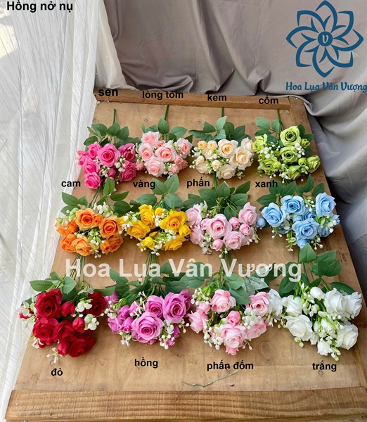 Hồng nở nụ - Hoa cành ngắn - Hoa Lụa Vân Vượng