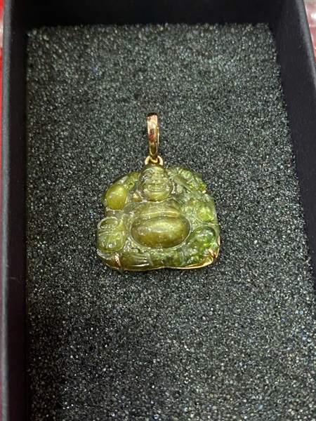 Charm mặt phật di lặc Saphire xanh +