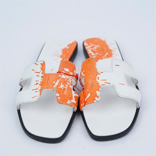 Dép Hermes trắng phối cam sz37 (MV) KG+