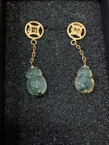 Bông tai tòng teng mặt ngọc lý xanh +