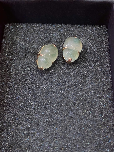 Bông tai sát tai mặt ngọc lý xanh +