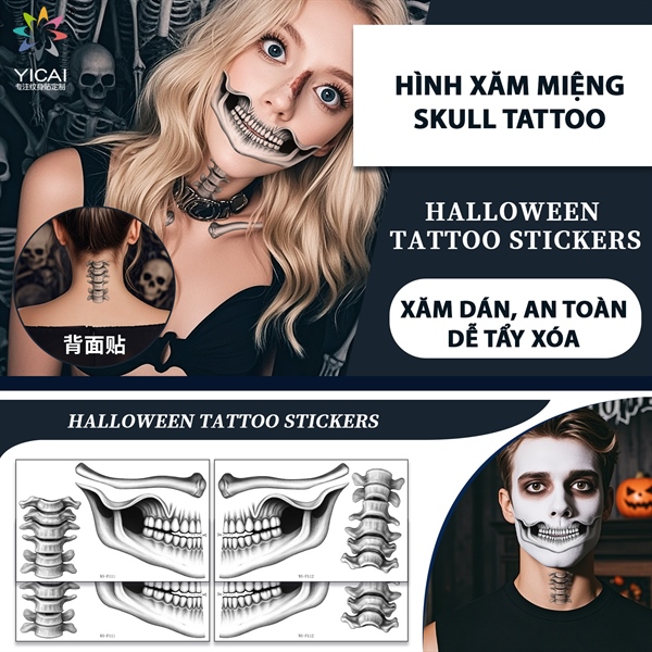 Hình xăm Môi halloween Xương Trắng