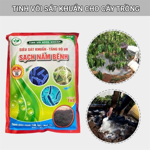 Chế phẩm Vôi Nông nghiệp Sạch Nấm Bệnh hỗ trợ Đất và Cây trồng (siêu sát khuẩn - tăng độ pH) - 1kg