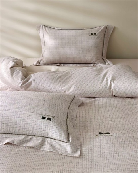 Bộ ga kẻ màu be thêu nơ - LF06.01