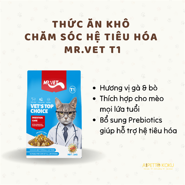 Hạt Mr Vet T1 chăm sóc hệ tiêu hóa cho mèo