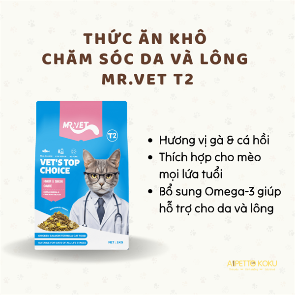 Hạt Mr Vet T2 chăm sóc da và lông cho mèo
