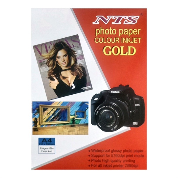 Giấy in ảnh 2 mặt NTS Photo Paper Inkjet Colour Gold khổ A4 (210x297mm), định lượng 210gsm