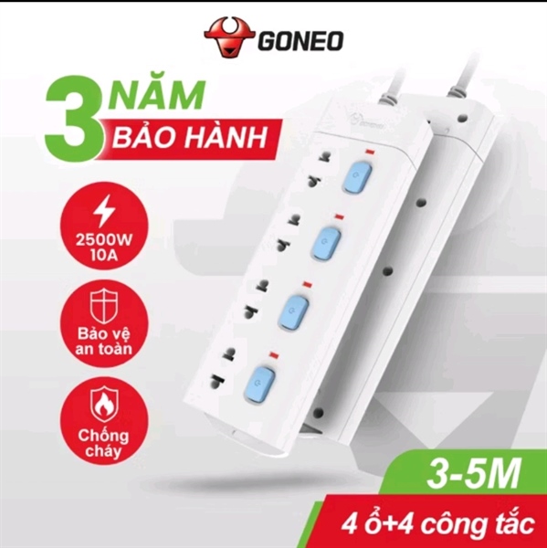 Ổ CẮM GONGNIU 4 lỗ 4 công tắc 5m TẢI 2500w bảo hành 3 năm