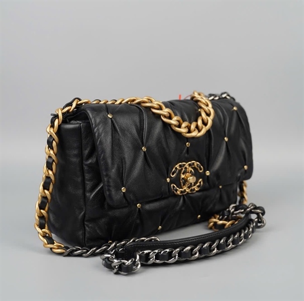Túi Chanel C19 đen đính đinh có lót form (A27C719H) sz25 KG+