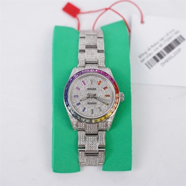 Đồng hồ Rolex bạc full kim, kim màu, kim độ (702MY199) sz34 +