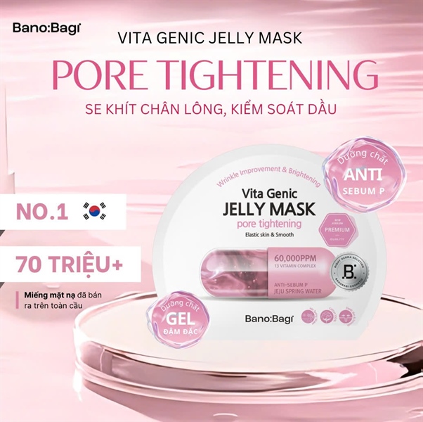 Mặt Nạ Banobagi Vita Genic Jelly Pore Tightening - Hồng : Kiểm soát dầu, se khít lỗ chân lông