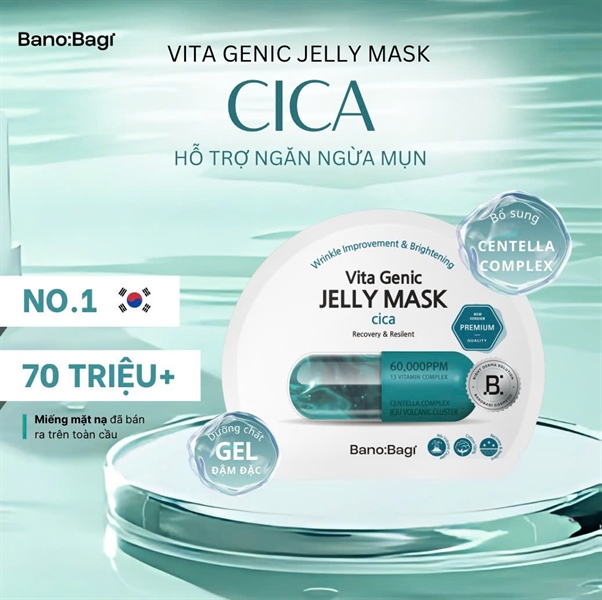Mặt Nạ Banobagi Vita Genic Jelly Cica - Xanh Ngọc : Làm dịu da, giảm sưng viêm, mờ thâm mụn