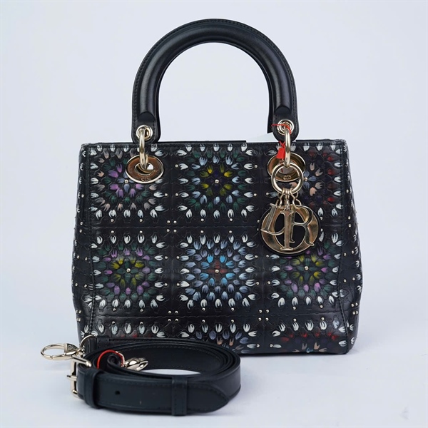 Túi Dior Lady đen họa tiết hoa (35-MA-0178) szM (BQ) KG+