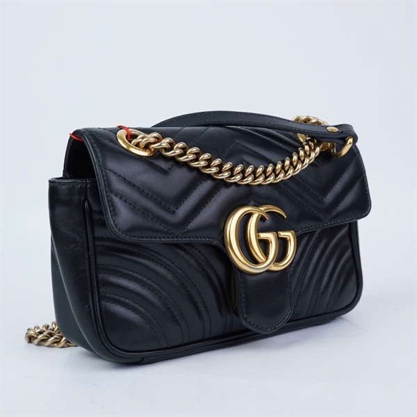 Túi GG Marmont đen khóa vàng (446744-001198) sz21 (BQ) KG+