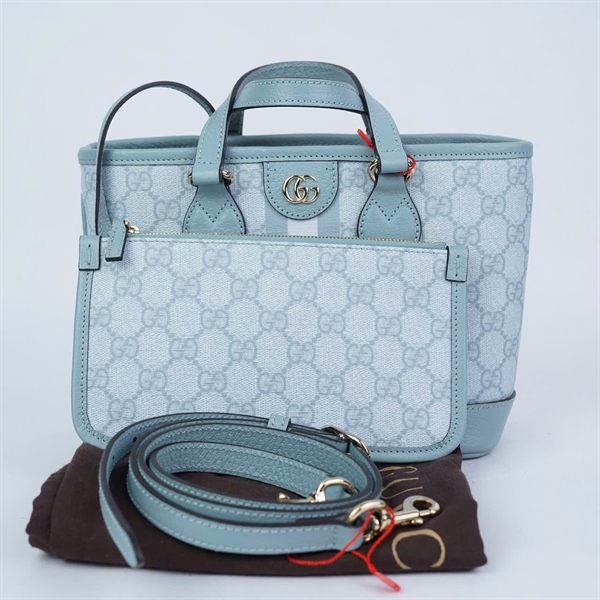 Túi GG Tote xanh kèm ví (811716-520981) sz22-24 +