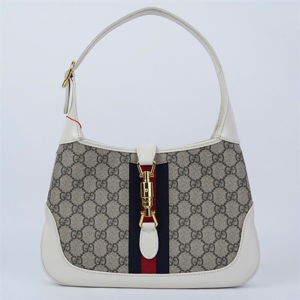 Túi GG Jackie 1961 xám viền trắng (636706-520981) sz27 (BQ) KG+