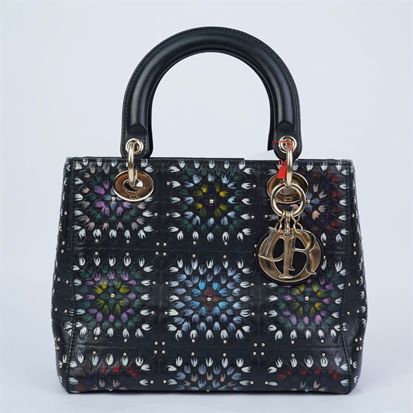 Túi Dior Lady đen họa tiết hoa (35-MA-0178) szM (BQ) KG+