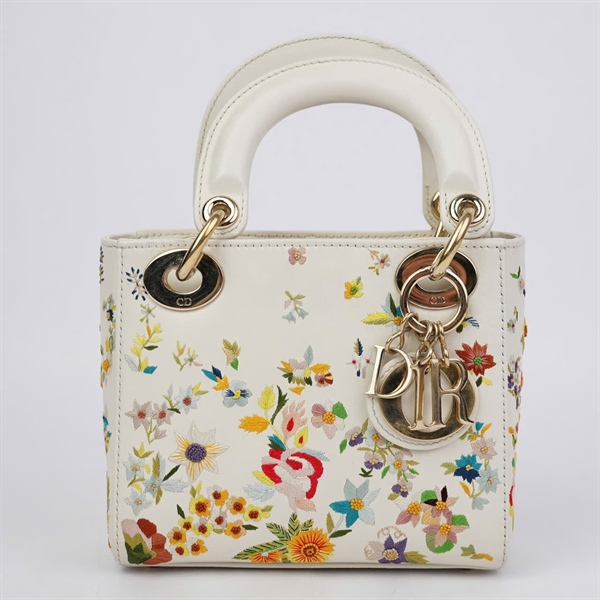 Túi Dior Lady trắng thêu hoa (01-RU-0253) szmini (BQ) KG+