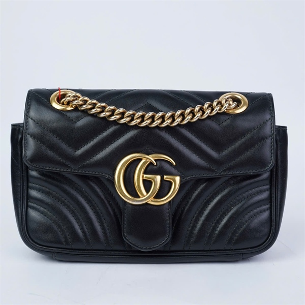 Túi GG Marmont đen khóa vàng (446744-001198) sz21 (BQ) KG+