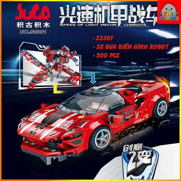 Đồ chơi lắp ráp xe đua biến hình robot đỏ ferrari S3301