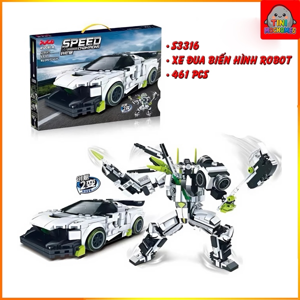 Đồ chơi lắp ráp xe đua biến hình robot trắng 2in1 ( speed) S3316
