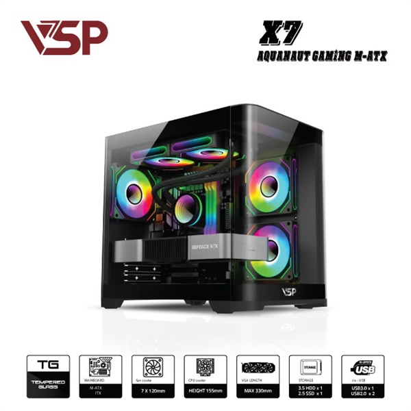 Case AQUANAUT PRO GAMING M-ATX X7 Đen