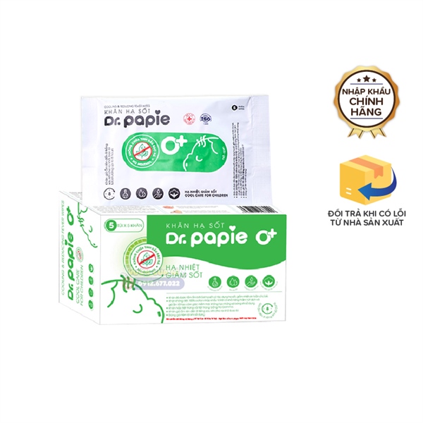Khăn lau hạ sốt Dr.Papie – Hộp 5 túi x 5 khăn – Từ sơ sinh