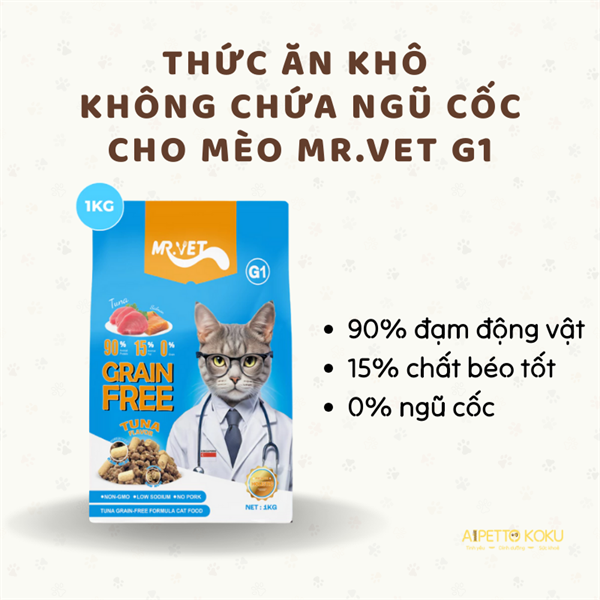 Hạt Mr Vet G1 không chứa ngũ cốc cho mèo 1kg