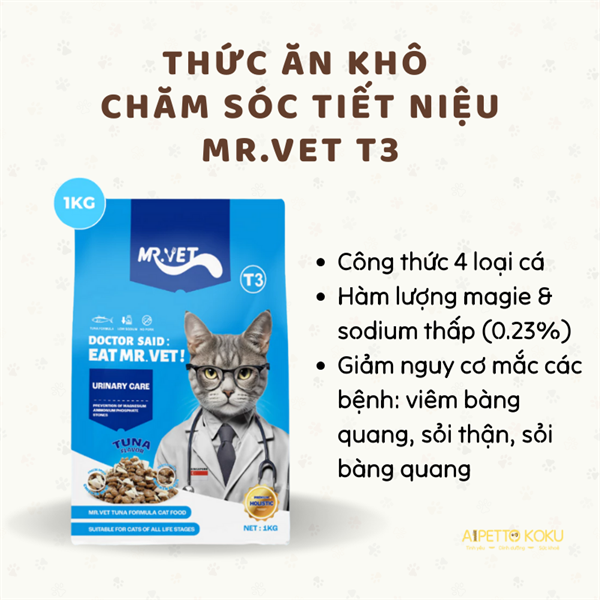 Hạt Mr Vet T3 chăm sóc hệ tiết niệu cho mèo 1kg