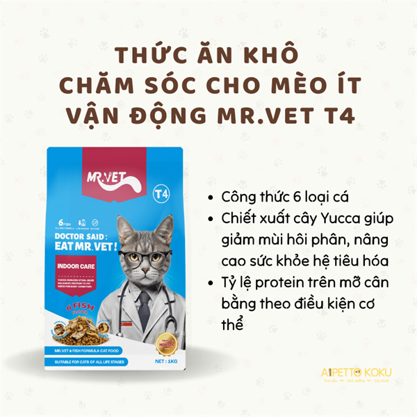Hạt Mr Vet T4 chăm sóc mèo ít vận động 1kg