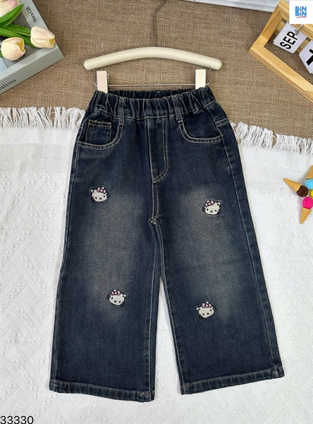 33330-Quần jeans suông 4 bé kitty nhí