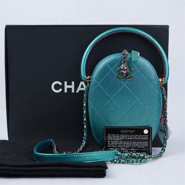 Túi Chanel đeo chéo oval xanh (28267357) sz12 KG+