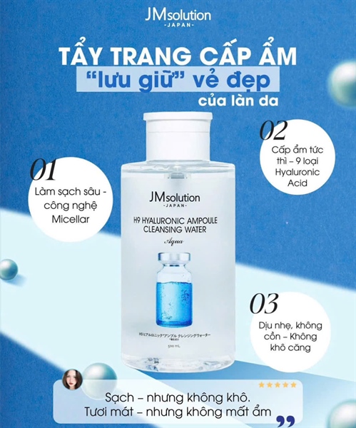 Nước Tẩy Trang JMsolution Hyaluronic Acid H9 Mọi Loại Da 500ml