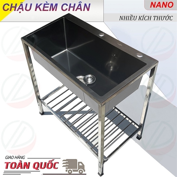 Chậu chén có chân Kazta 1 hộc nano đen (I)
