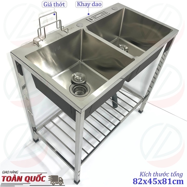 Chậu chén có chân Kazta CH8245K 2 hộc dao thớt (I)