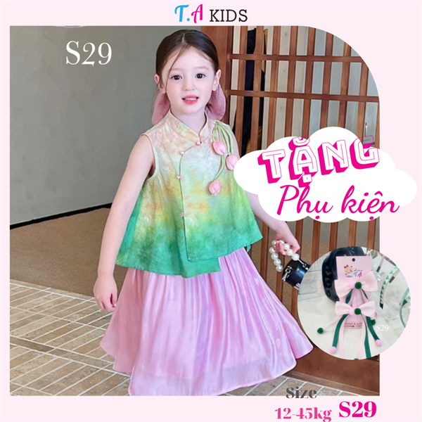 S29 (12-45kg) Set tulip áo xanh hồng