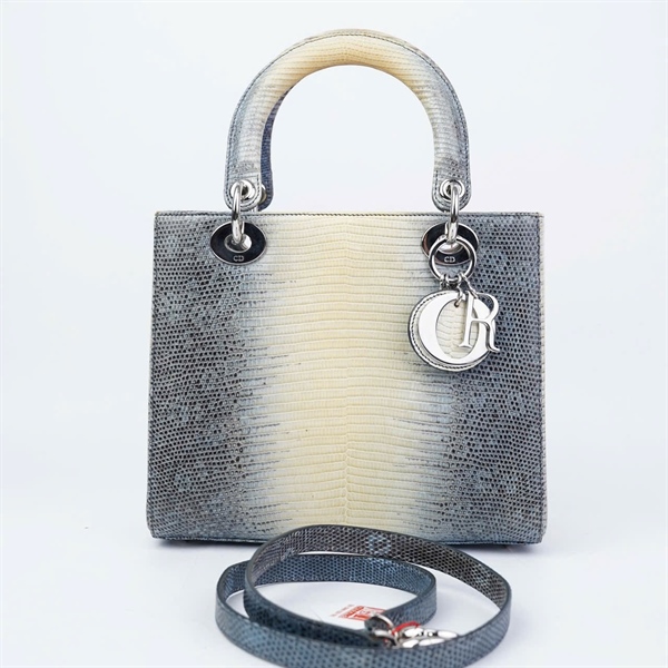 Túi Dior Lady xám nude da thằn lằn (11-MA-0116) szM (BMC) KG+