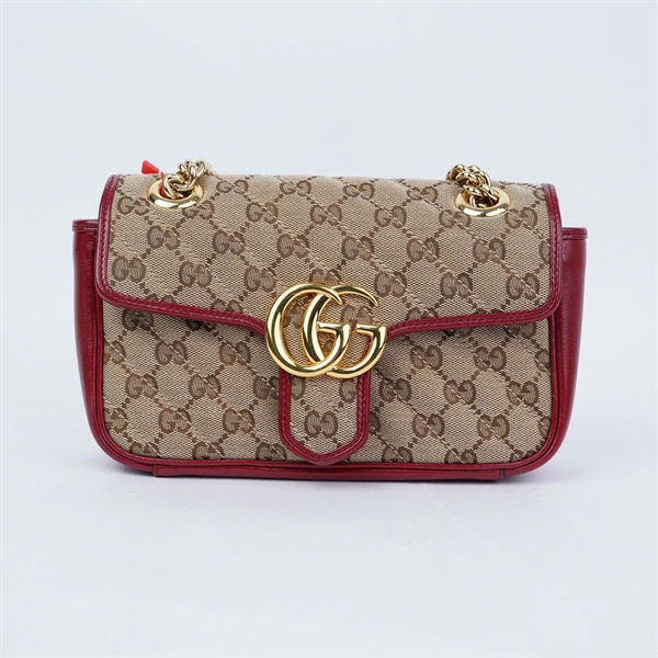 Túi GG Marmont xám viền đỏ (446744-001998) sz21 KG+