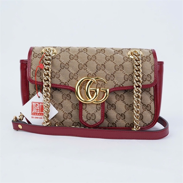 Túi GG Marmont xám viền đỏ (446744-001998) sz21 KG+