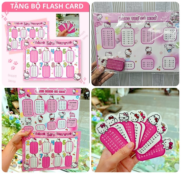 Set Bảng cửu chương KITTY, Bảng cộng, trừ có nhớ, tặng kèm card hình