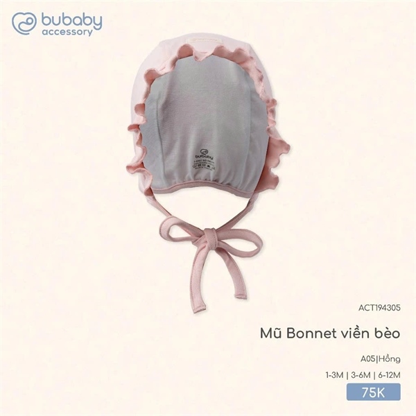 CT1943 - 3M/12M Mũ Bonnet viền bèo Bubaby