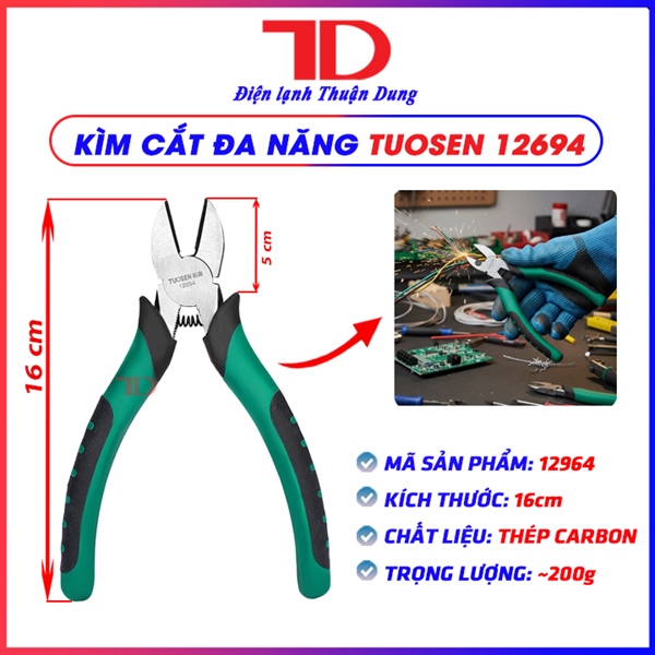 Kìm cắt ống Tuosen, kìm cắt chéo, thép 45, răng thẳng, 6 inch, khối lượng 0.18kg, kìm 12694 (hộp 16 cái, thùng 96 cái)