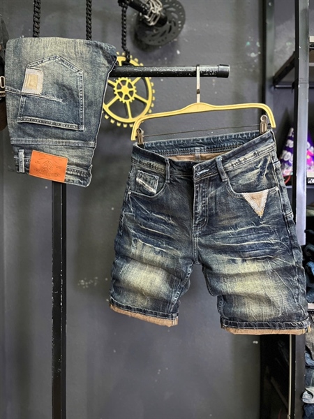 Sort Jean QC- JD645-Q was vitage ánh đồng đắp vá mạng túi