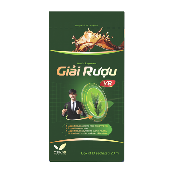 Thực phẩm bảo vệ sức khoẻ Giải Rượu YB Ypharco hỗ trợ giải rượu, giải độc gan (hộp 10 gói x 20ml)