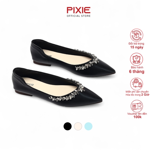 Giày Búp Bê Bệt Mũi Nhọn Đính Đá Pha Lê H409