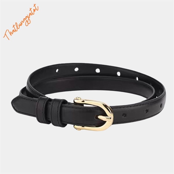 Thắt lưng nữ Ulzzang mặt màu vàng bản nhỏ 1.8cm (Hỗ trợ bấm, cắt dây nịt) TL129 - Thắt Lưng Giá Tốt - Đen