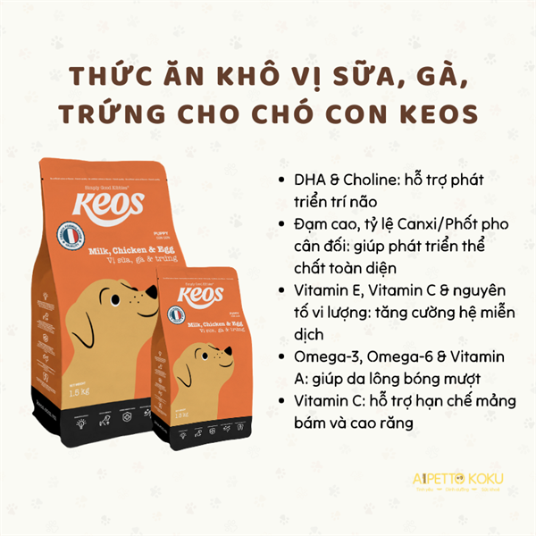 Hạt vị sữa, gà trứng Keos dành cho chó con